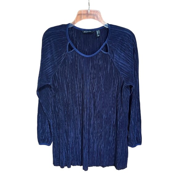 H by Halston Womens Two-Piece Navy Blue Micro Pleat Lounge Pants Set Size Medium - Picture 2 of 9